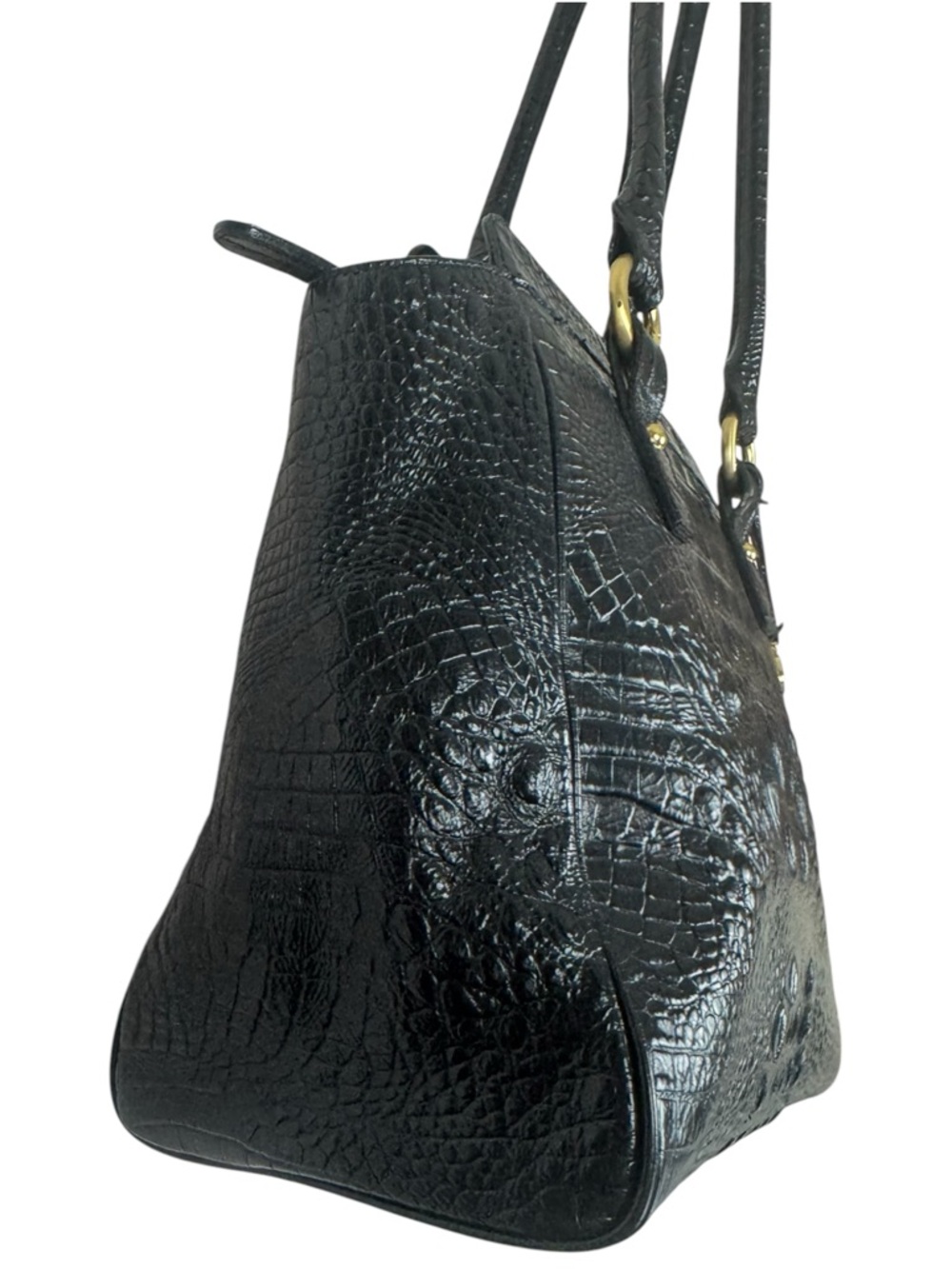 Brahmin Embossed Crocodile Shoulder Zip Top Black Bag - Picture 4 of 14